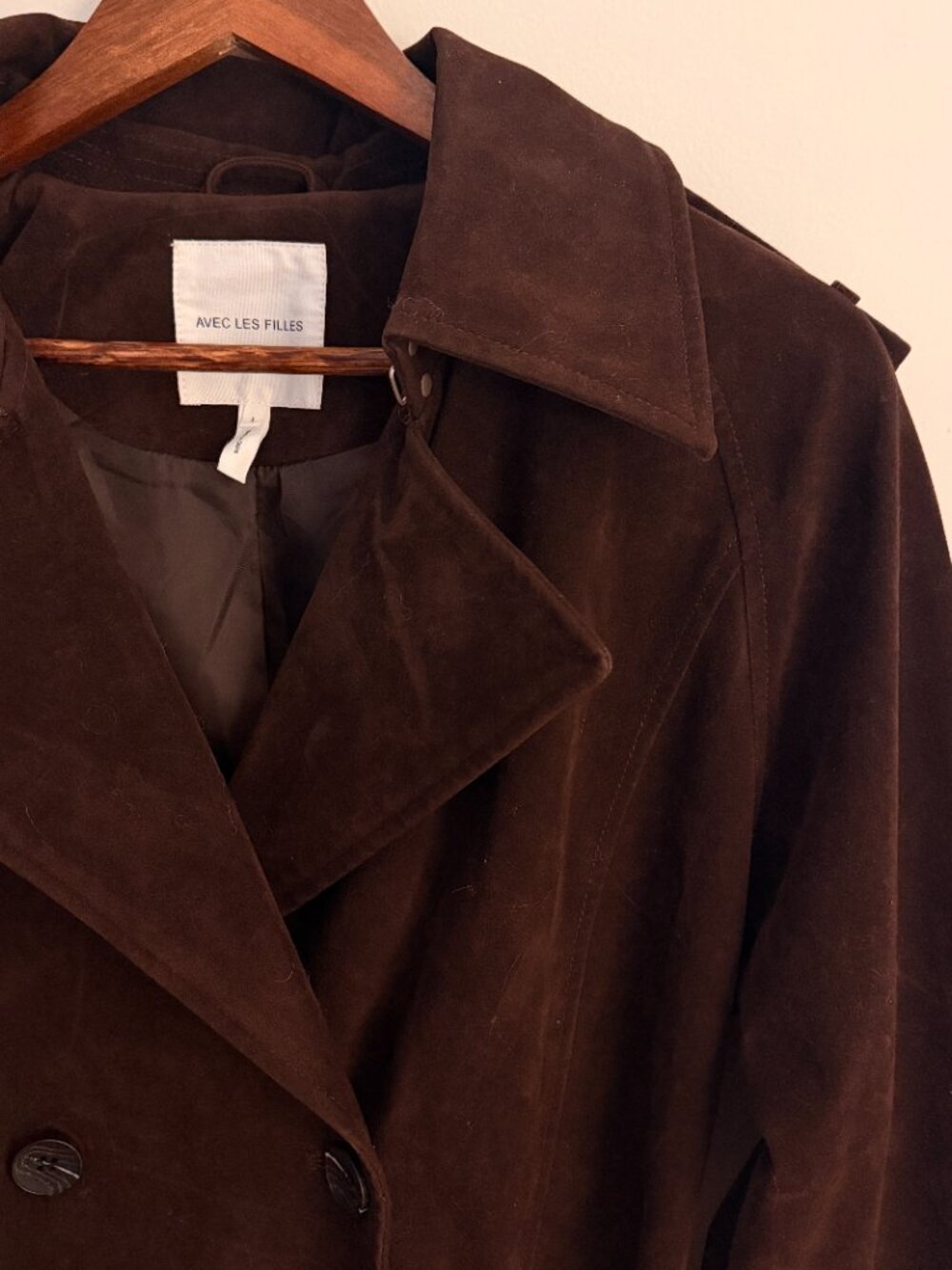 NWT Avec Les Filles Double Breasted Brown Faux Suede Maxi Trench Coat, Size L - Picture 6 of 9